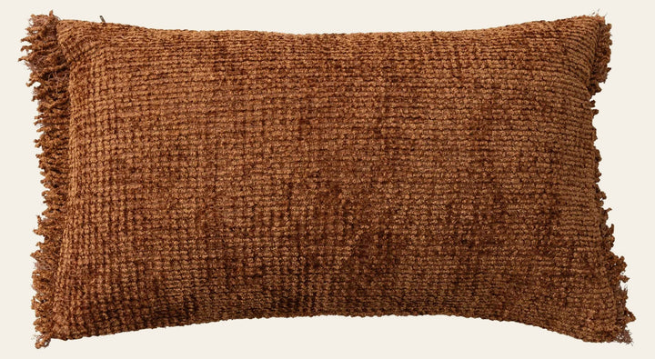 Woven Cotton Blend Chenille Lumbar Pillow with Eyelash Fringe - Whats New Furniture Portland OR