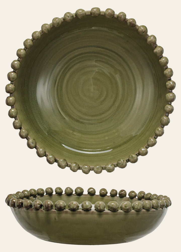 Decorative Handmade Terra-cotta Bowl with Hobnail Edge - Whats New Furniture Portland OR