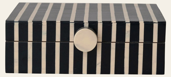 Handmade Mango Wood & Resin Striped Box with Knob, Black & Tan - Whats New Furniture Portland OR