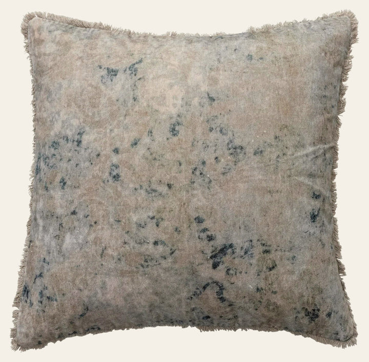 24" Square Cotton Velvet Printed Pillow with Design & Fringe - Whats New Furniture Portland OR