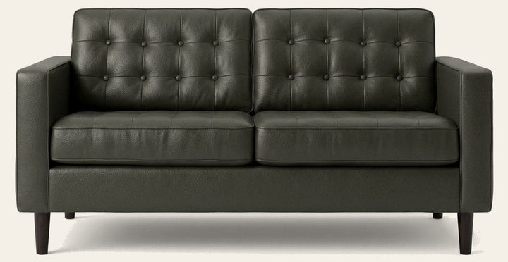 Reverie Loveseat in Bali Basil basil-green leather - mid-century modern loveseat - Whats New Furniture Portland OR