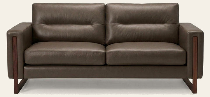 Brookes Apartment Sofa in Classic Pistachio taupe leather - mid-century modern apartment - Whats New Furniture Portland OR