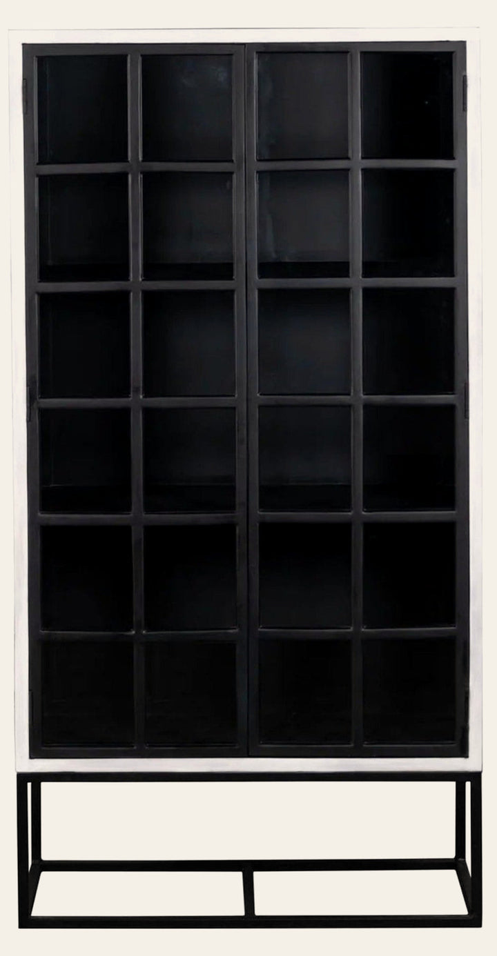 Caged Tall Cabinet in White Black - glass door tall cabinet by LH Imports - Whats New Furniture Portland OR
