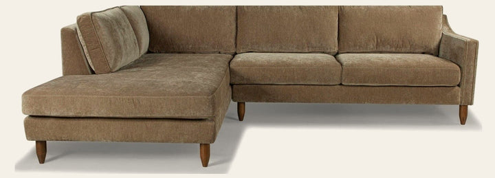 Edgewater Sectional in Canna Chocolate - mid-century velvet sectional private label - Whats New Furniture Portland OR