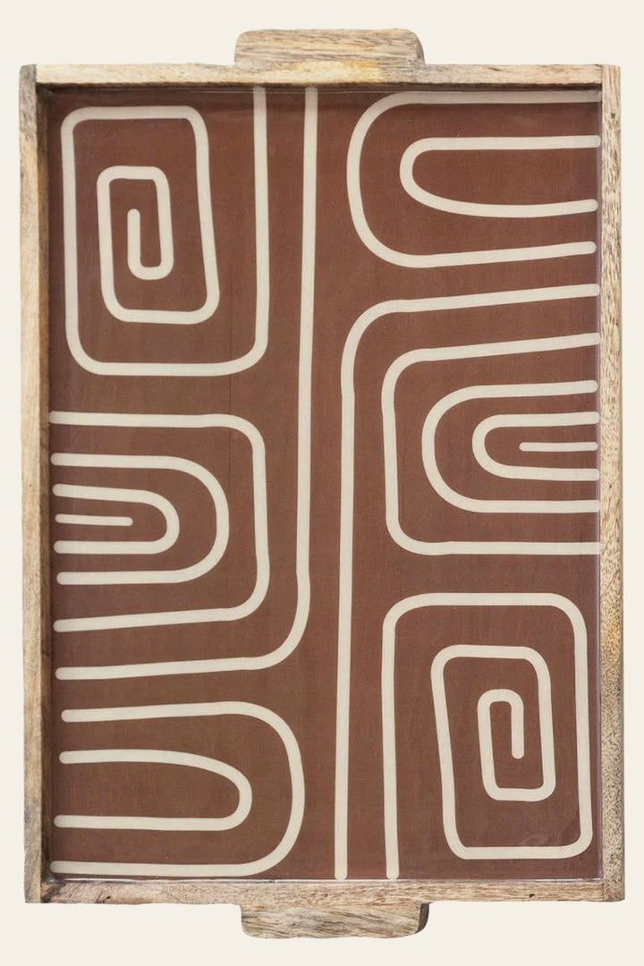 Enameled Mango Wood Tray with Handles & Design - Whats New Furniture Portland OR