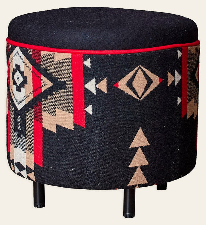 Round Ottoman with New Pendleton Upholstery - What's New Furniture Portland Oregon