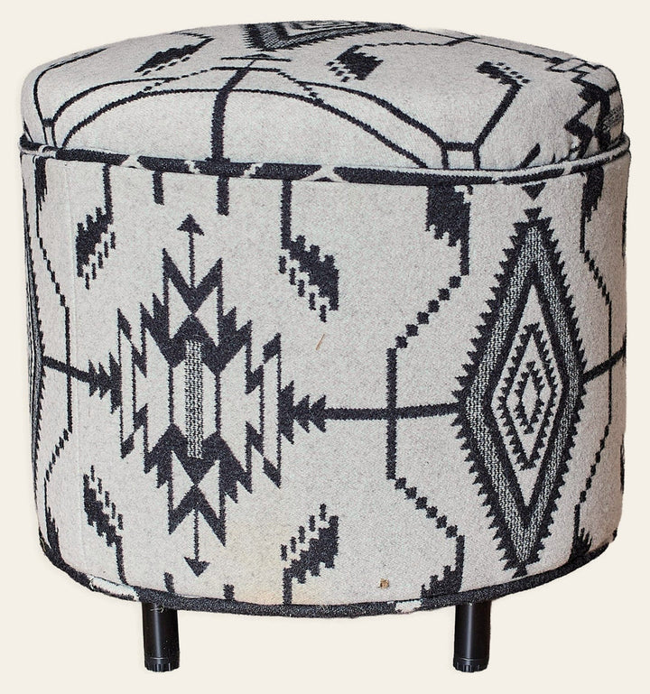 Round Ottoman with New Pendleton Upholstery B/W - What's New Furniture Portland Oregon