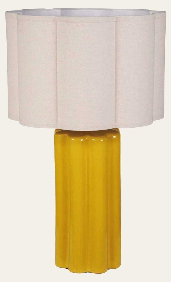 Stoneware Fluted Table Lamp with Scalloped Linen Shade & Swivel - Whats New Furniture Portland OR