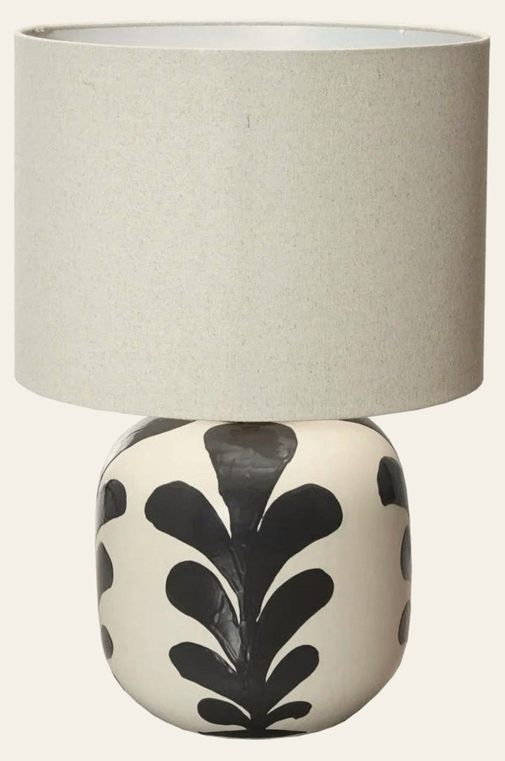 Stoneware Table Lamp with Abstract Design, Linen Shade & Inline Switch - Whats New Furniture Portland OR