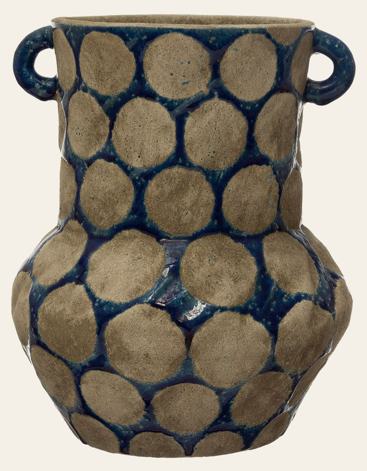 Terra - cotta Vase with Wax Relief Dots and Handles - What's New Furniture - Portland, Oregon