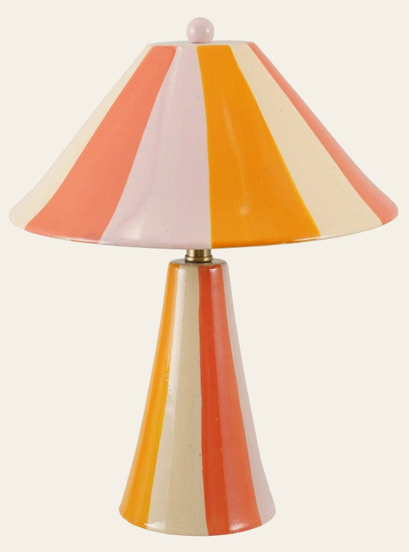 Hand - Painted Stoneware Striped Table Lamp & Shade with Inline Switch - What's New Furniture - Portland, Oregon