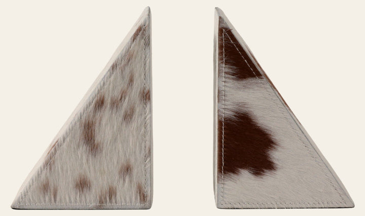 Hair on hide cow print triangular bookends set of 2 - Sagebrook Home - Whats New Furniture Portland OR