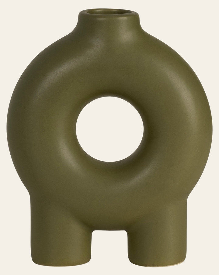 Olive green ceramic donut footed vase 7 inch - Sagebrook Home - Whats New Furniture Portland OR