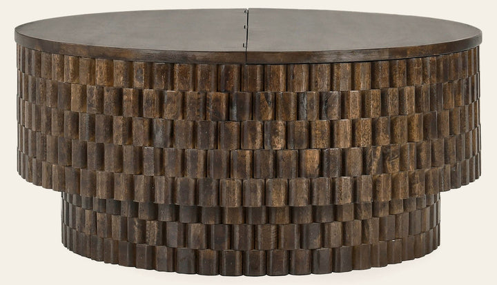 Norwood Coffee Table with Casters - Bark Brown in Bark Brown - round coffee table - Whats New Furniture Portland OR