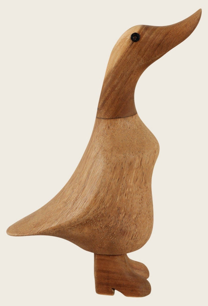 Natural Wood Duck in Boots front view - Whats New Furniture Portland OR