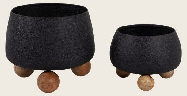 Round Planters Wood Ball Feet front view - Whats New Furniture Portland OR