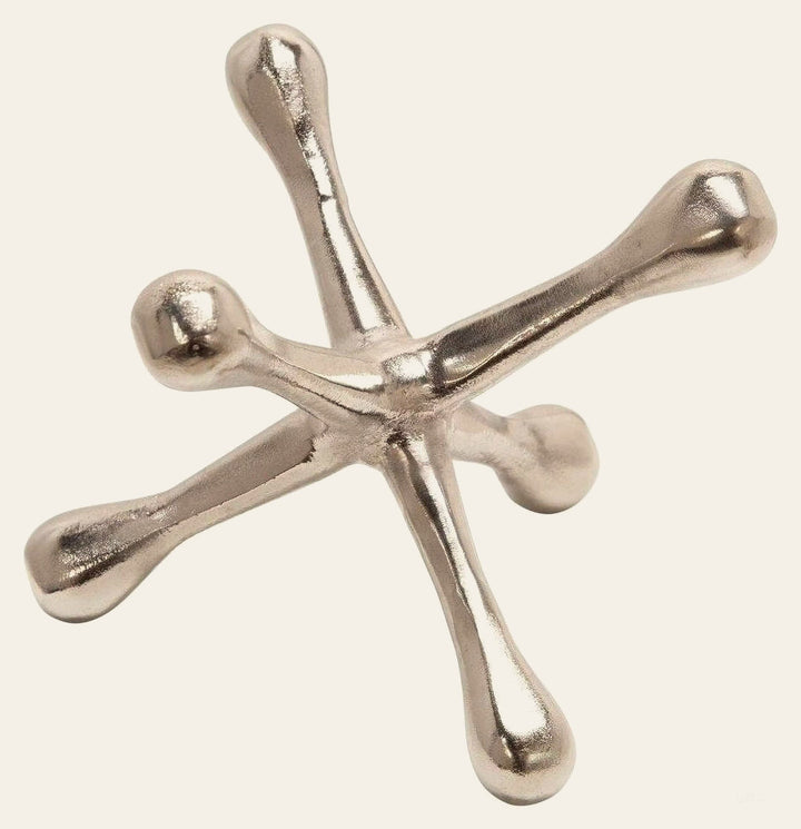 Silver Metal Jacks front view - sculpture by Sagebrook Home - Whats New Furniture Portland OR