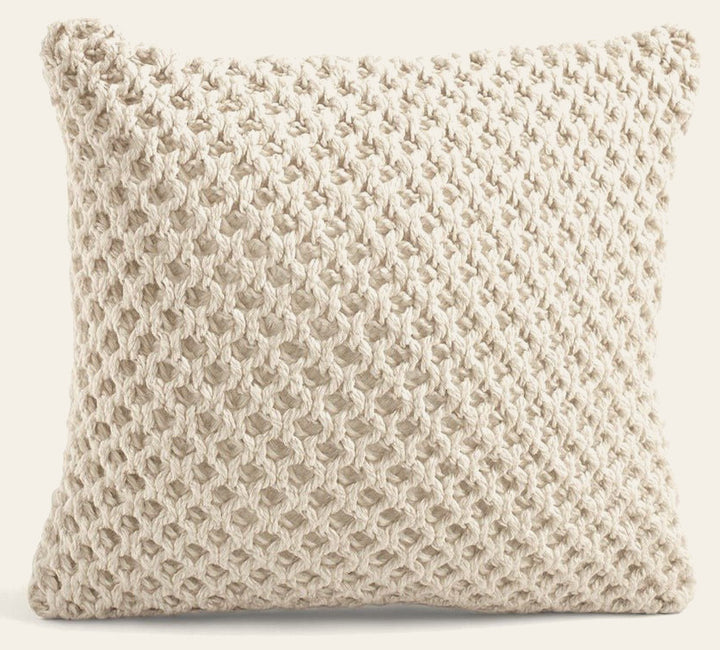 Woven Throw Pillow in Cream chunky open knit front view by Greylyn Wayne - Whats New Furniture Portland OR