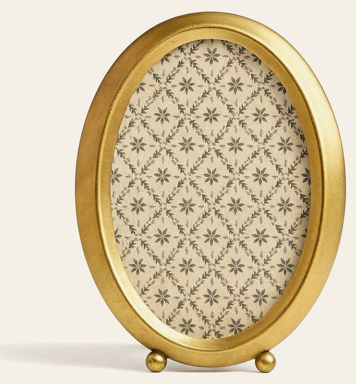 Modern Oval 4x6 photo frame in antique gold front view - picture frame by Petal Lane - Whats New Furniture Portland OR