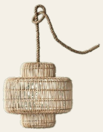 Wicker pendant lamp in natural rattan with jute rope cord - pendant lighting - Whats New Furniture Portland OR