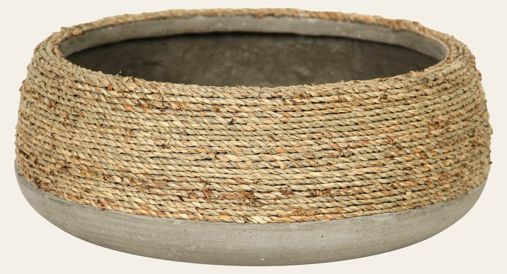 Nature Low Round Grass and Concrete Pot - home decor by LH Imports - Whats New Furniture Portland OR