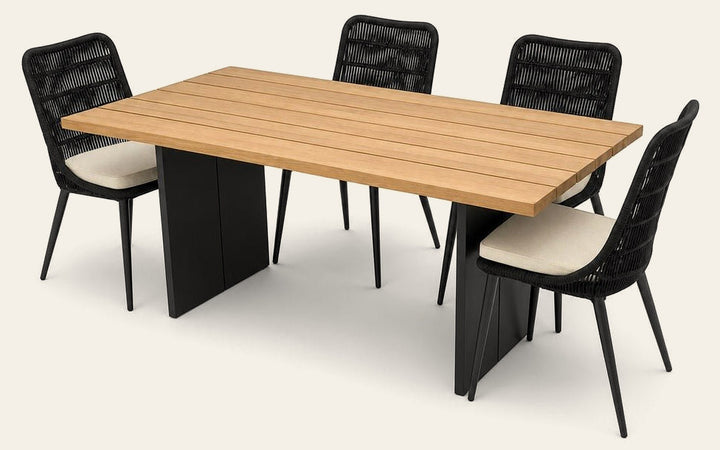 Naples Outdoor Dining Set with 4 Chairs - teak-finish acacia table with rope dining - What's New Furniture Portland OR