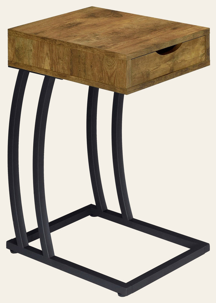 Troy 1-drawer C-Shaped Side Table Power Outlet Rustic Nutmeg - What's New Furniture Portland
