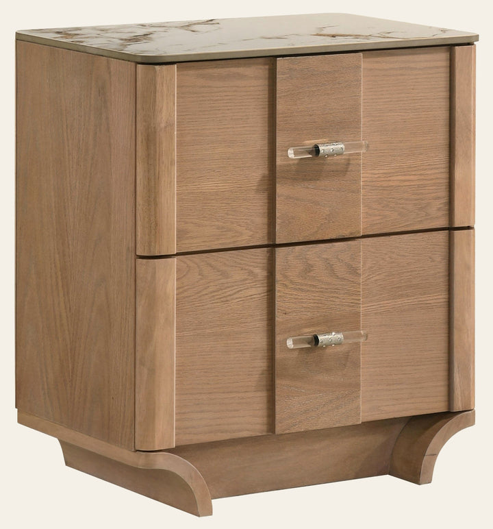 Leanne 2-drawer Sinter Stone Top Nightstand Light Oak - What's New Furniture Portland