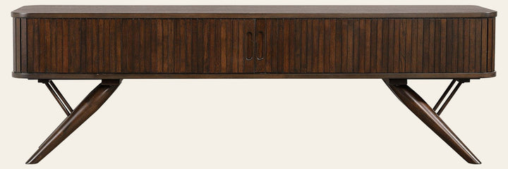Valna Wood 71-inch TV Stand with Sliding Doors Walnut detail view 4 - What's New Furniture Portland