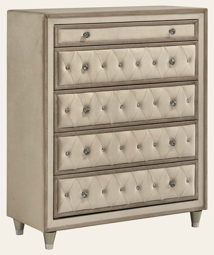 Antonella 5-drawer Bedroom Chest Ivory and Camel - What's New Furniture Portland