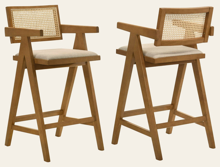 Kane Woven Rattan Wood Bar Chair Light Walnut - What's New Furniture Portland