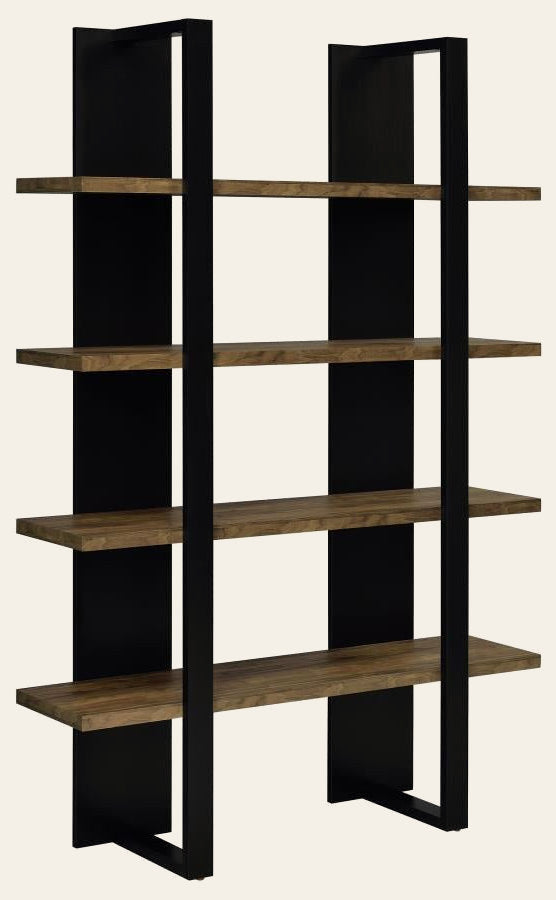 Danbrook 71-inch 4-shelf Bookshelf Black and Aged Walnut - What's New Furniture - Portland, Oregon