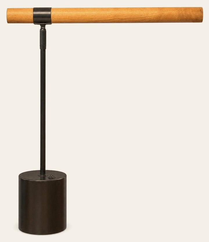 Natural wood and black table lamp by West Elm with a sculptural wood base - Whats New Furniture Portland OR