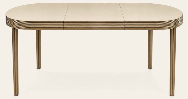 White mid-century dining table with clean lines and an extendable leaf. - Whats New Furniture Portland OR