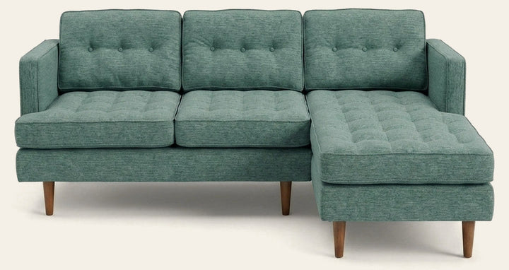 Urban Sofa Chaise in Sergio Spa seafoam chenille fabric - button-tufted mid-century modern - Whats New Furniture Portland OR