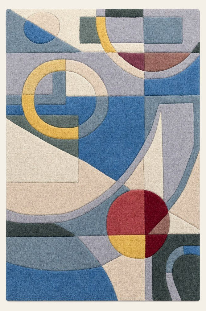 Blue mid-century low-pile accent rug in a small rectangular size - Whats New Furniture Portland OR