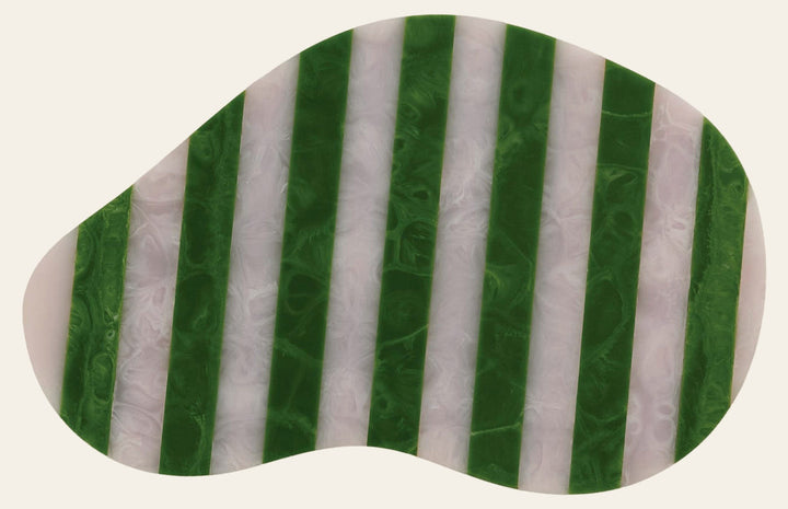 Green and white striped resin cheese serving board front view - Creative Co-Op - Whats New Furniture Portland OR