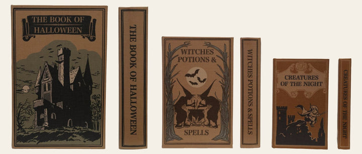 Halloween book storage boxes set of three front view - Creative Co-Op - Whats New Furniture Portland OR