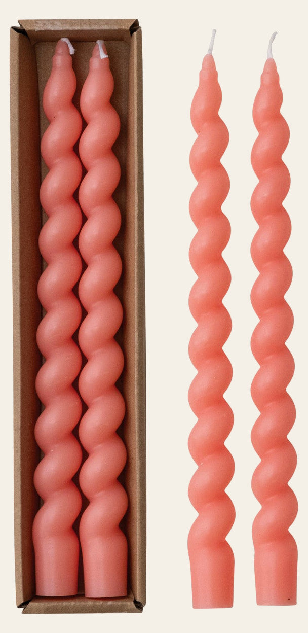 Unscented Twisted Taper Candles Pink Set of 2 - pink twisted taper candles in the box - What's New Furniture Portland OR