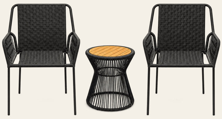 Black mid-century pedestal side table with a smaller nesting table - Whats New Furniture Portland OR
