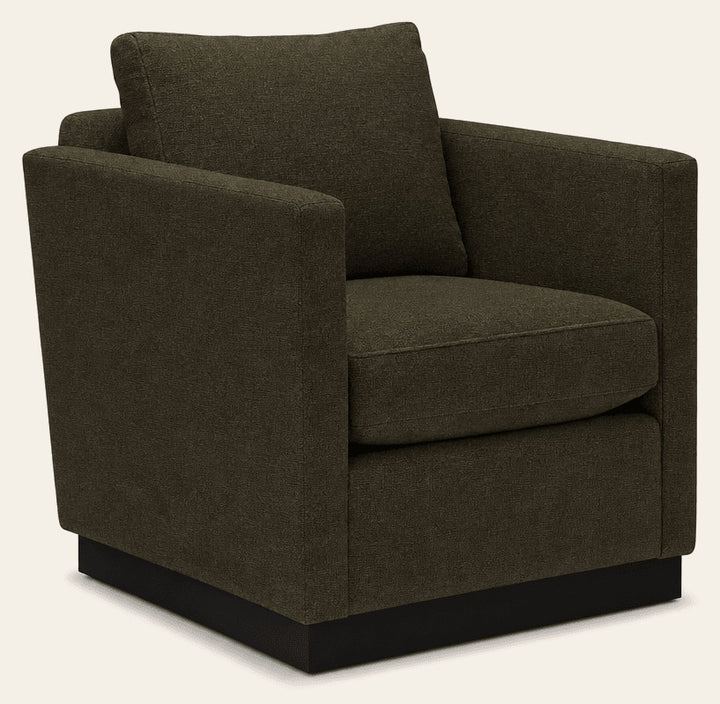 Lotus Swivel Chair in Camila Olive front view - swivel chair by Stylus - Whats New Furniture Portland OR