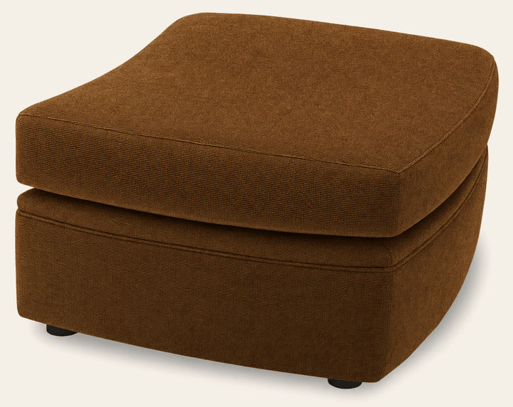 Whirl Ottoman in Nexus Toffee front view - upholstered ottoman by Stylus - Whats New Furniture Portland OR