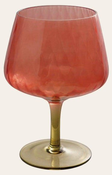 Ribbed Stemmed Wine Glass, Red & Olive Green, 14 oz. front - dinnerware by Creative Co-Op - Whats New Furniture Portland OR