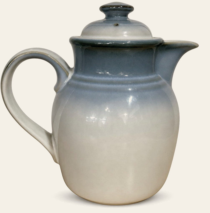 Blue and cream stoneware coffee server with a hand-thrown glazed finish by Mortals - Whats New Furniture Portland OR