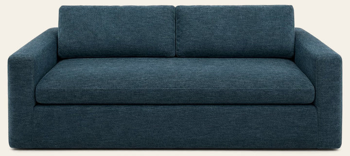 Teal blue Article sofa with squared arms and low tailored cushions - Whats New Furniture Portland OR