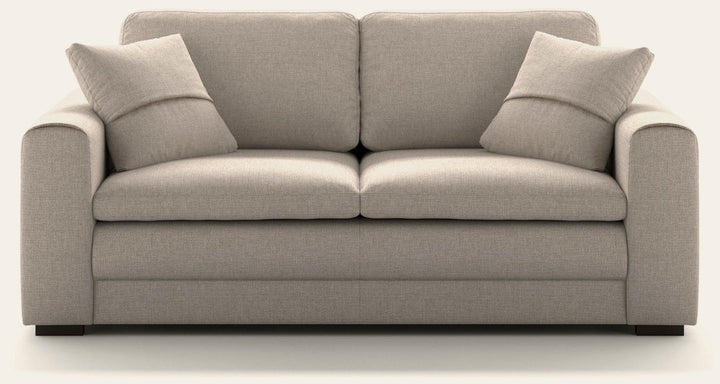 Cove Queen Sleeper in Oasis 01, Walnut legs — closed sofa, front view — Luonto at What's New Furniture, Portland Oregon