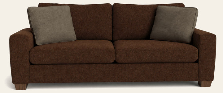 Cannon Sofa in Rhine Terracotta with Menlo walnut legs front view - 87 inch track arm chenille sofa by Stylus - Whats New Furniture Portland OR