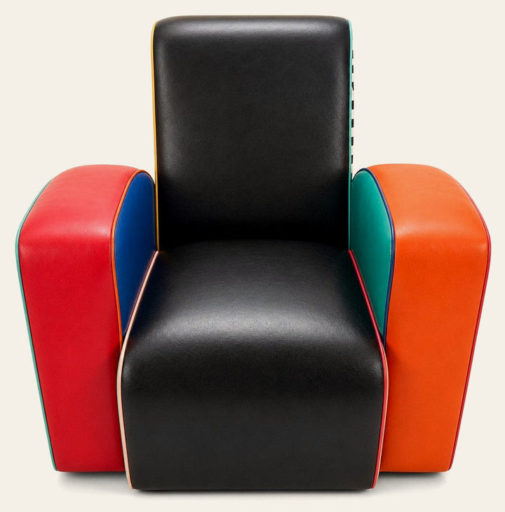 Multicolor black, red, orange, blue, and green 1980s sculptural armchair by Harry Segil