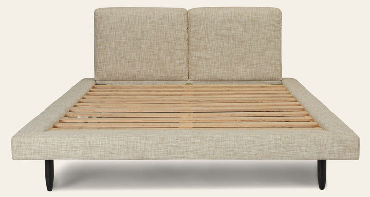 Tabor Queen Bed Frame in Oatmeal front view - bed by What's New Furniture - Whats New Furniture Portland OR