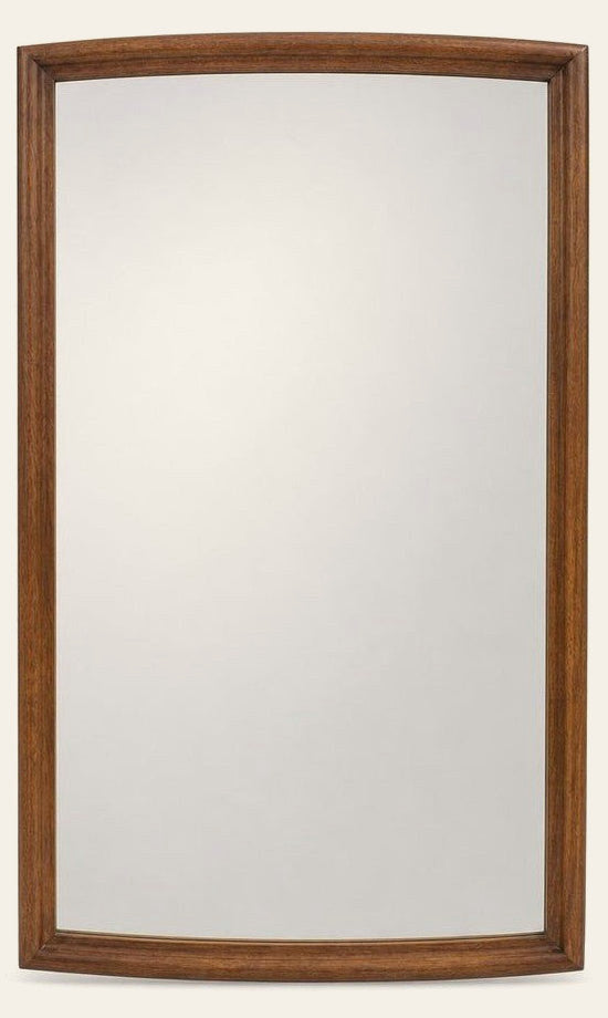 Medium walnut mid-century wall mirror with a slim vertical wood frame by Broyhill